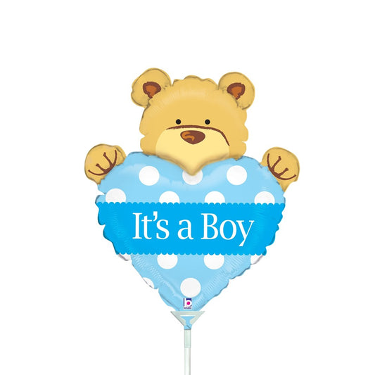Betallic Big Heart Bear Boy 14 inch Mini Air Shaped Foil Balloon 1ct