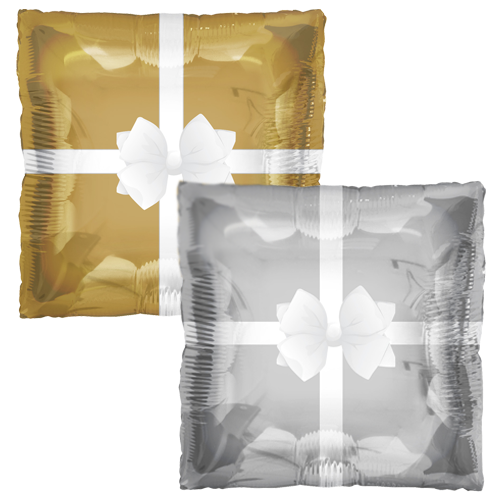 Tuftex 24 inch Silver and Gold Squared Present Foil Balloon 1ct