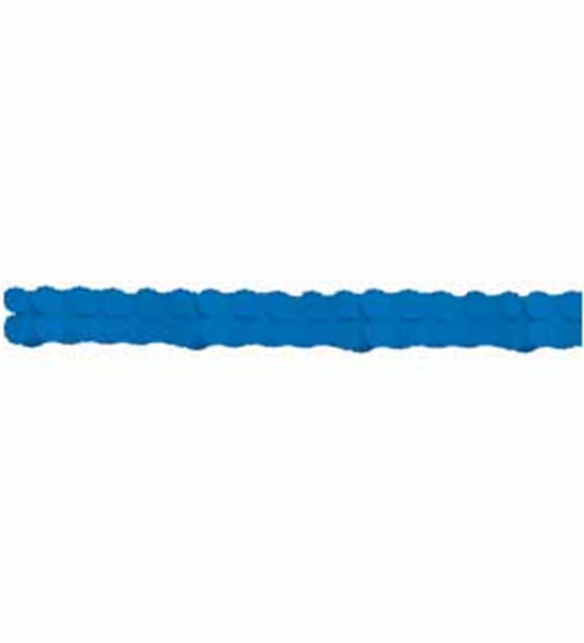 Bright royal blue paper garland with scalloped edges rolled in a compact bundle.