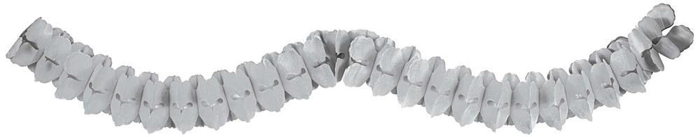 Silver paper garland with a folded fan design for decorations.