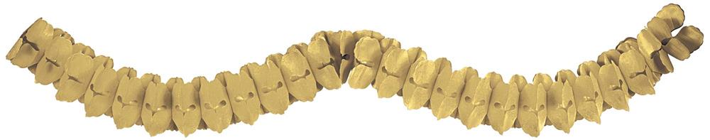 Gold paper garland with interconnected hexagonal shapes, lightweight and decorative.