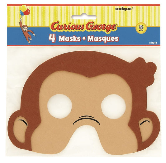 Brown foam mask shaped like Curious George’s face with cutouts for eyes and ears.