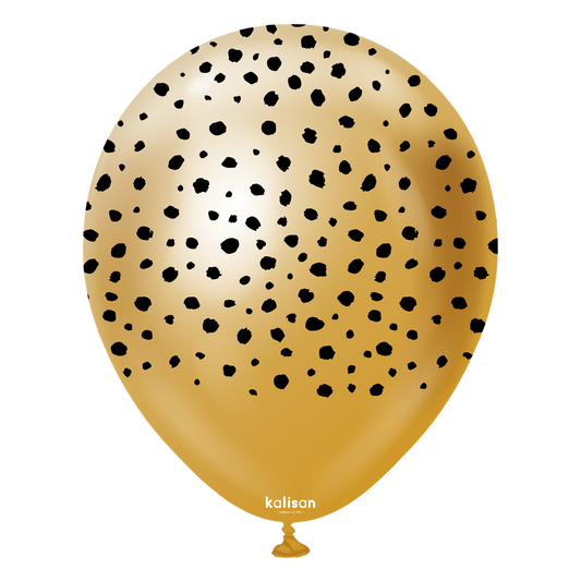 12 inch Kalisan Safari Cheetah Mirror Gold with Black Print Latex Balloons 25ct