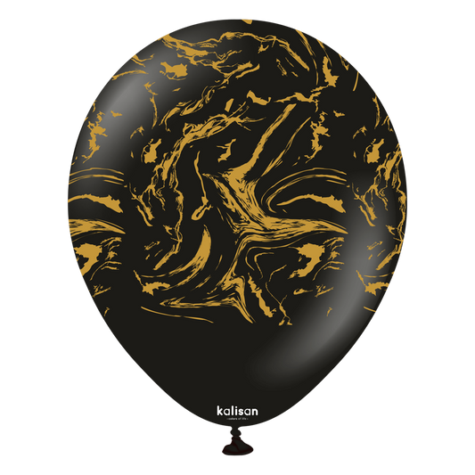 12 inch Kalisan Space Nebula Black with Gold Print Latex Balloons 25ct