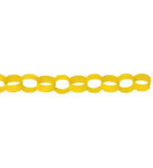 Sunshine yellow paper chain garland with interlocking oval links, 13 feet long.