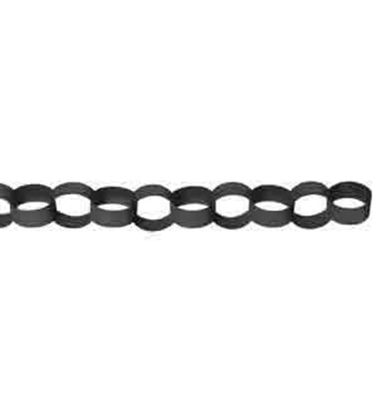 Jet black paper chain garland with evenly sized oval links against white background.