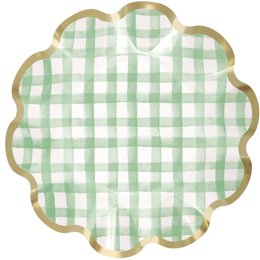 Easter Green Gingham 8.25 inch Scalloped Shaped Plates 8ct