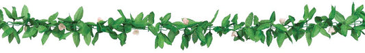 Green artificial leaf garland with multiple lush leaves on brown vine stem, lightweight decoration.