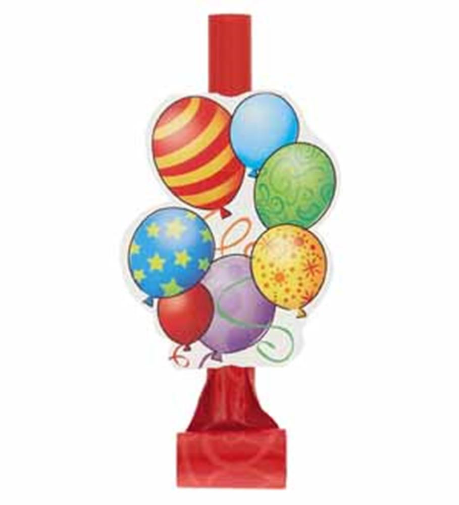Colorful foil balloons with stripes, stars, and confetti patterns clustered on red plastic stick base.