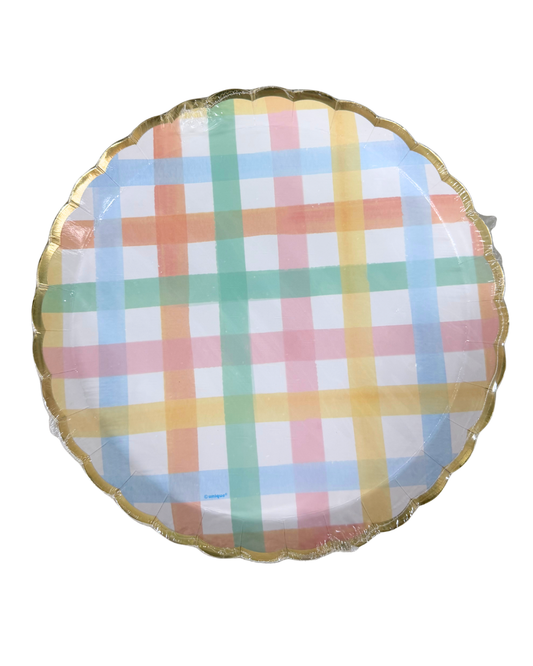 Pastel Plaid 10 inch Scalloped Plates 8ct