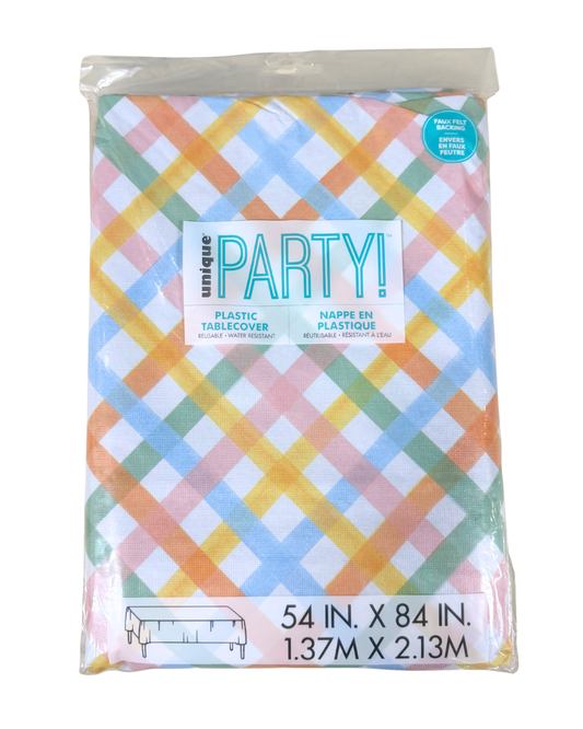 Pastel Plaid Flannel Backed Vinyl Tablecover 1ct 54 inch x 84 inch