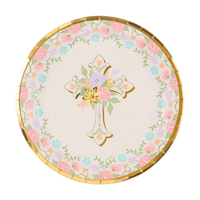 Floral Cross Easter 7 inch Paper Plates 8ct