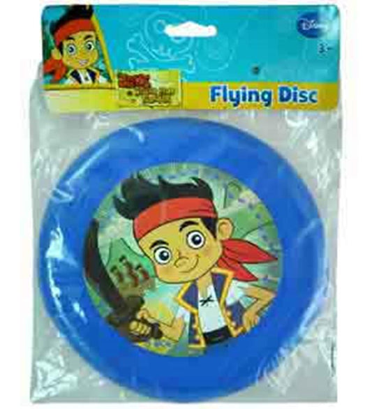 Blue 7.5-inch plastic flying disc with Jake from Neverland Pirate Bay illustration in center.