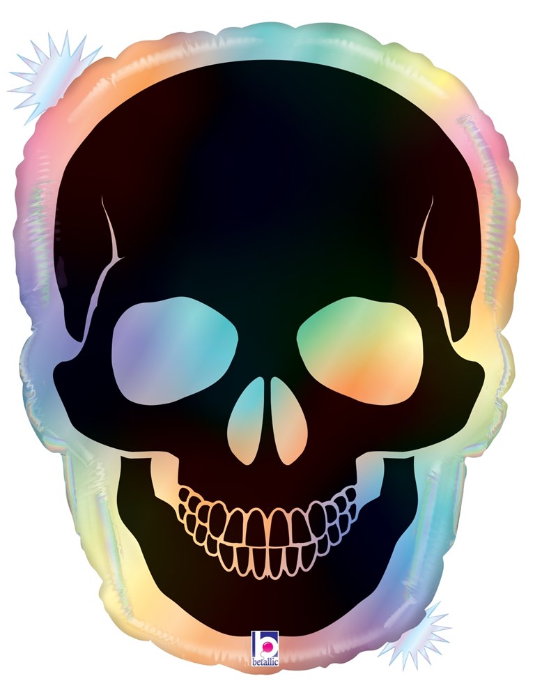 Betallic Opal Skull 22 inch Shaped Foil Balloon Holographic 1ct