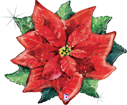 Betallic WaterColor Poinsettia 28 inch Shaped Foil Balloon Holographic Packaged 1ct