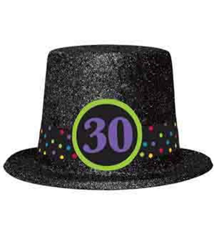 Sombrero de copa con purpurina para 30 cumpleaños