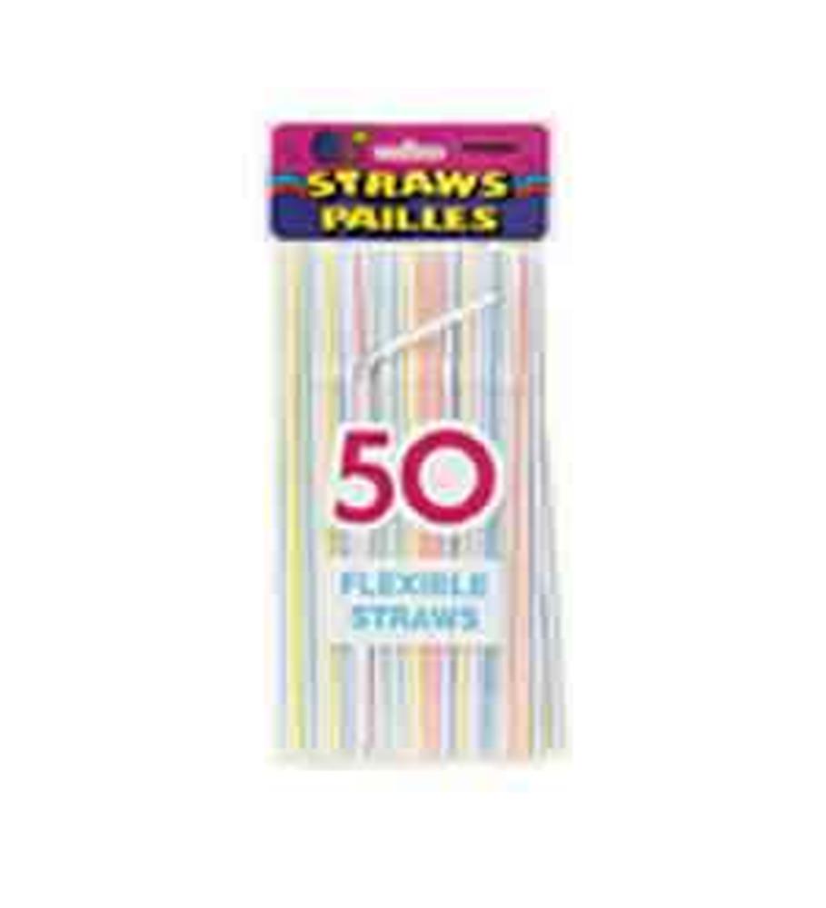 Flexible Straws Striped, 50ct