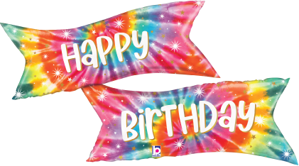 Betallic Tie-Die Banner Birthday 45 inch Shaped Foil Balloon Packaged 1ct
