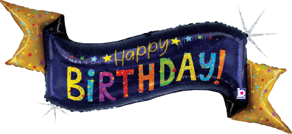 Betallic Navy Birthday Banner 45 inch Glitter Holographic Shape Packaged 1ct