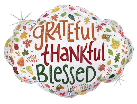 Betallic Grateful Thankful Blessed 30 inch Glitter Holographic Shaped Foil Balloon 1ct