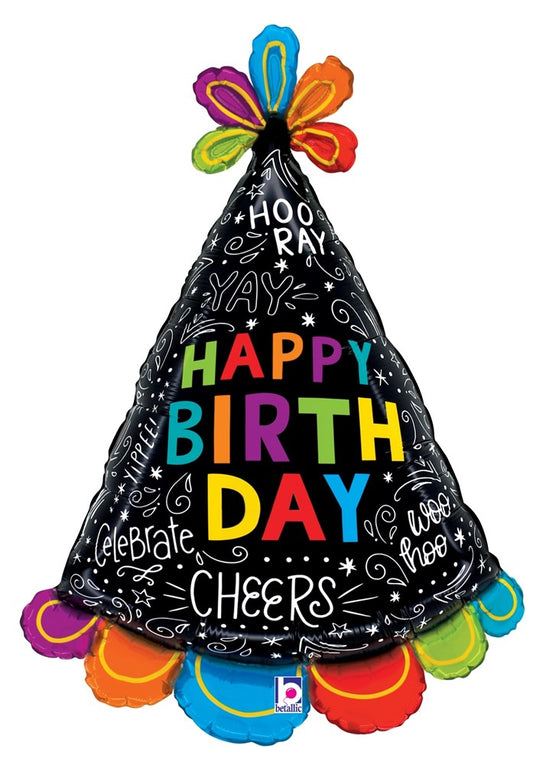 Betallic Birthday Hat Doodles 31 inch Shaped Foil Balloon 1ct