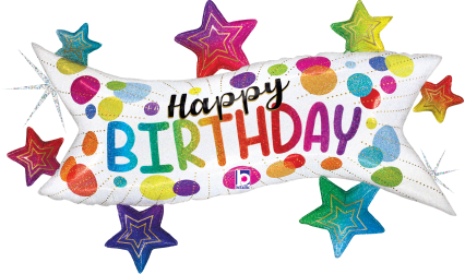 Betallic Birthday Banner Stars 37 inch Glitter Holographic Shaped Foil Balloon Packaged 1ct