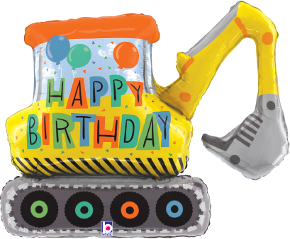 Betallic Birthday Construction Excavator 31 inch Shaped Foil Balloon Packaged 1ct