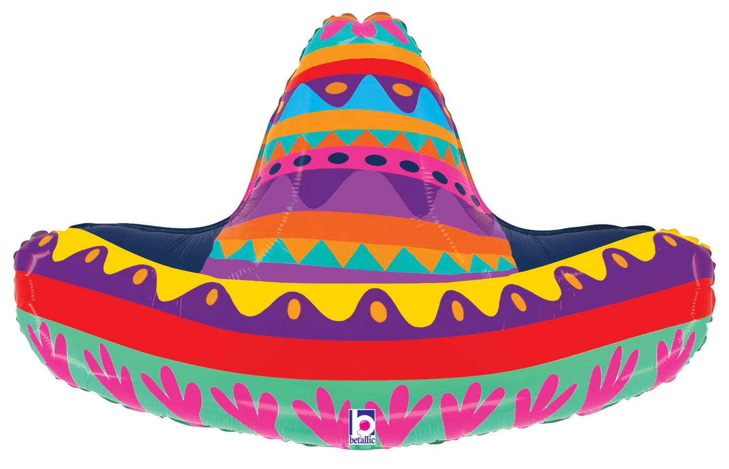 32-inch colorful foil balloon shaped like a traditional Mexican sombrero with bright geometric patterns and decorative.
