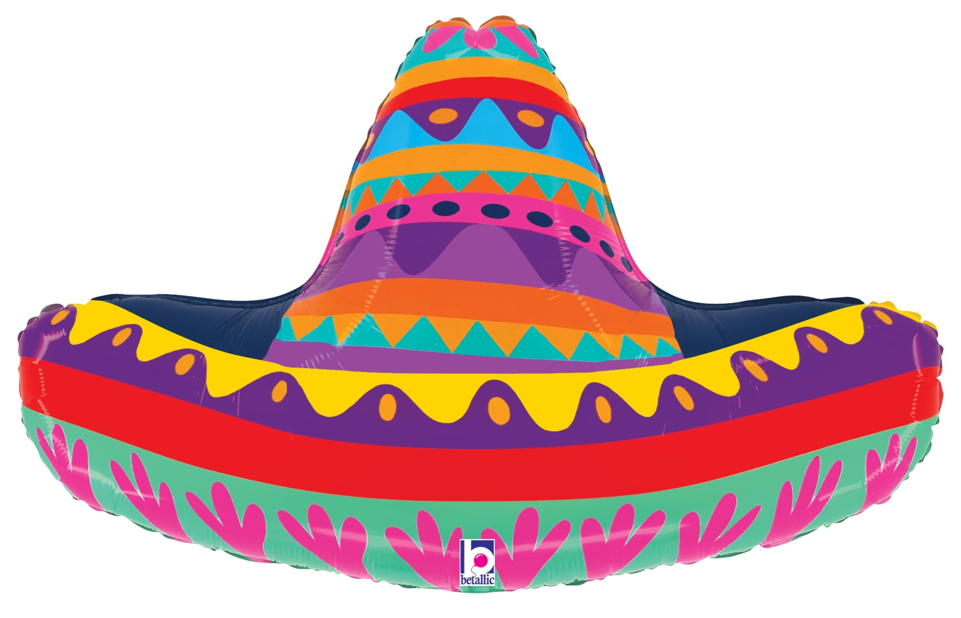 32-inch colorful foil balloon shaped like a traditional Mexican sombrero with bright geometric patterns and decorative.