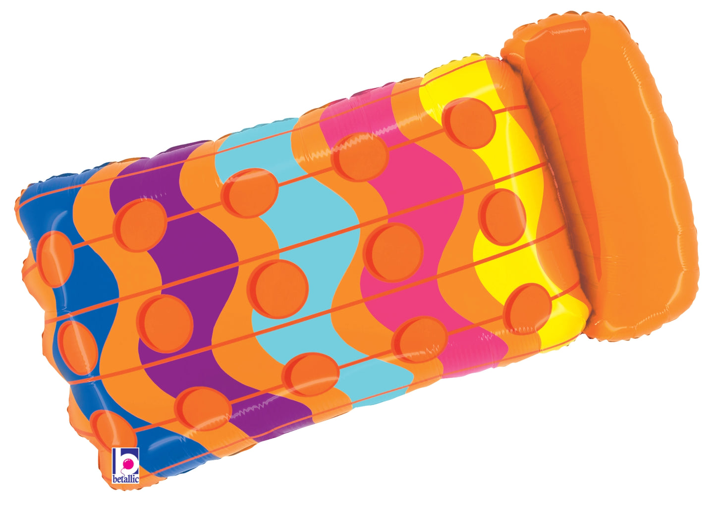Colorful foil balloon shaped like a 32-inch orange, yellow, pink, blue, and purple inflatable pool float.