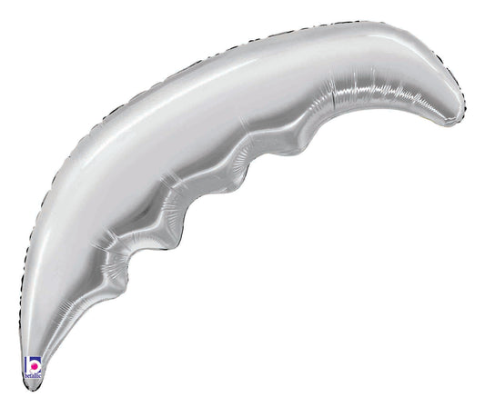 33-inch silver foil balloon shaped like a curved palm frond with scalloped edges.