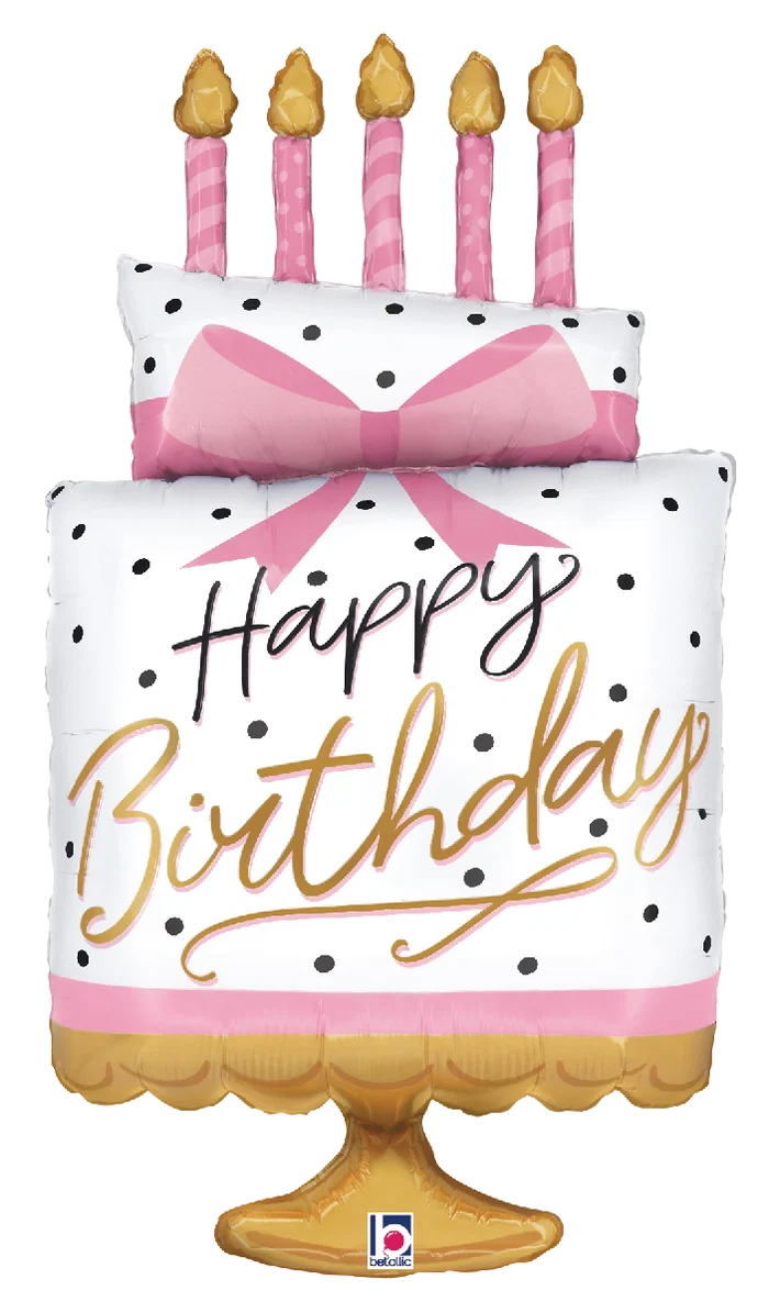 Betallic Pink Bow Birthday Cake 35 inch Foil Shape Packaged 1ct