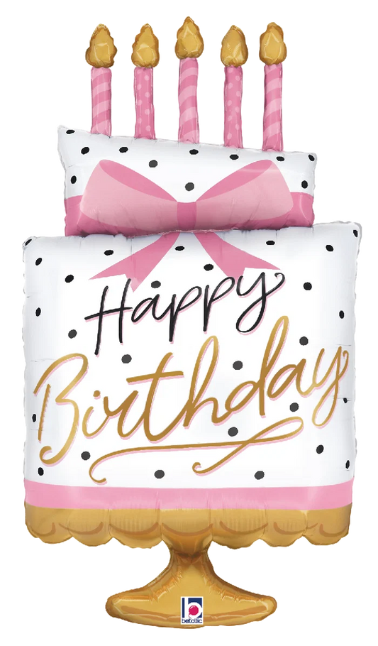 Betallic Pink Bow Birthday Cake 35 inch Foil Shape Packaged 1ct