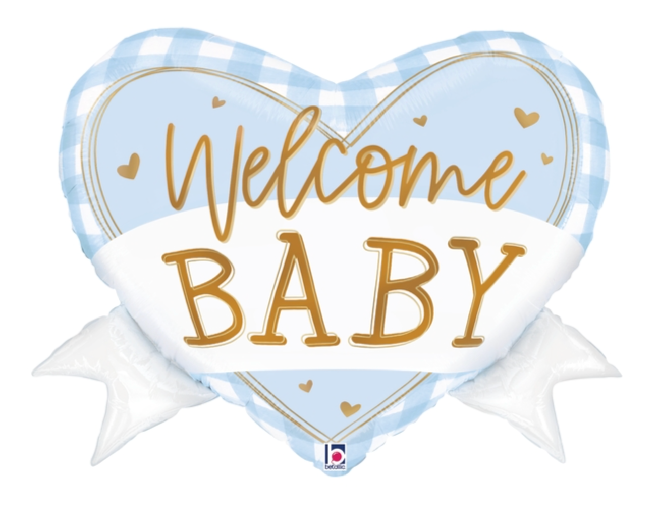 Betallic Blue Gingham Baby Heart Banner 28 inch Foil Shape Packaged 1ct