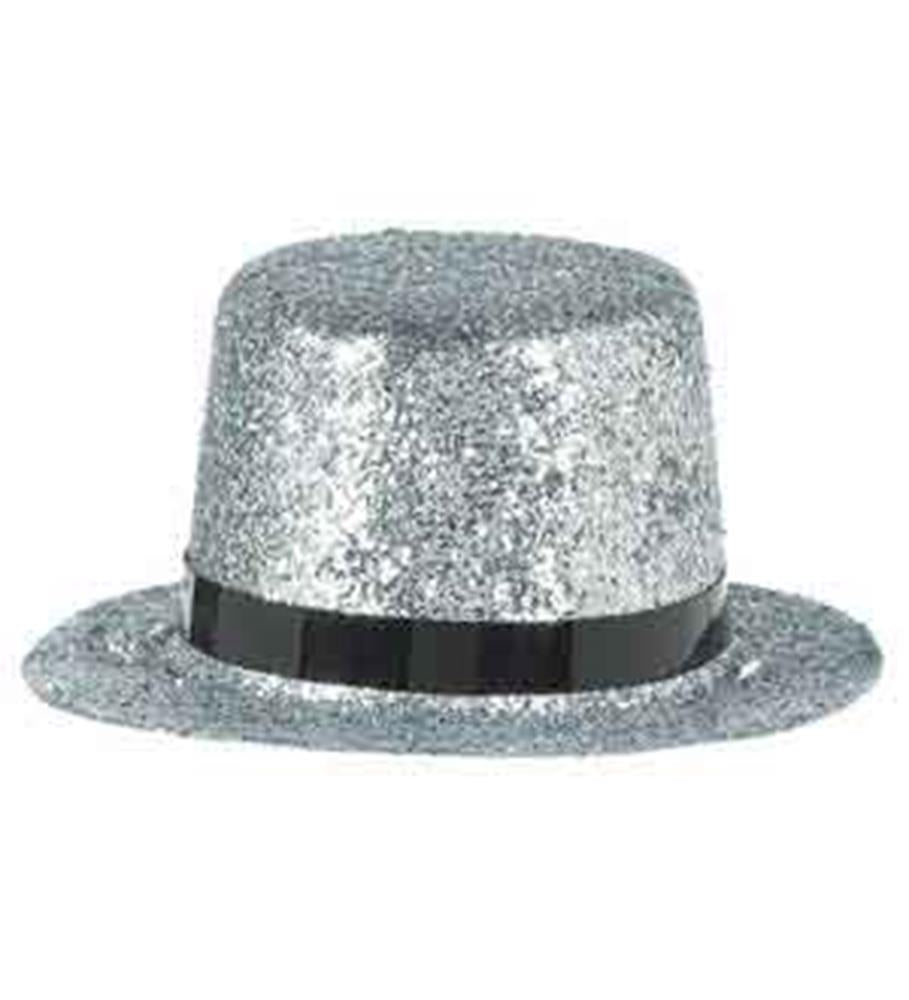 Sombrero de copa plateado brillo mini