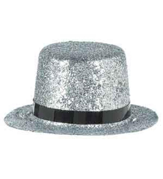 Sombrero de copa plateado brillo mini