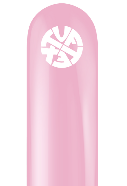 Pink elongated 260 latex balloon with white Tuftex logo printed near the top.