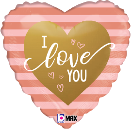 Betallic Rose Gold Stripes I Love You 18 inch MAX Float Heart Balloon Packaged 1ct