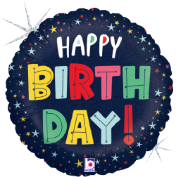 Betallic Birthday Colorful Stars 18 inch Foil Holographic Balloon Packaged 1ct