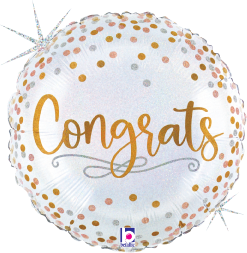 Betallic Congrats Confetti 18 inch Glitter Holographic Balloon Packaged 1ct