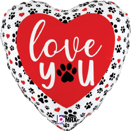Betallic Love You Paw Prints 18 inch MAX Float Heart Balloon Packaged 1ct