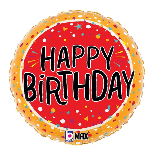 Betallic Birthday Fun Confetti 18 inch MAX Float Round Foil Balloon Packaged