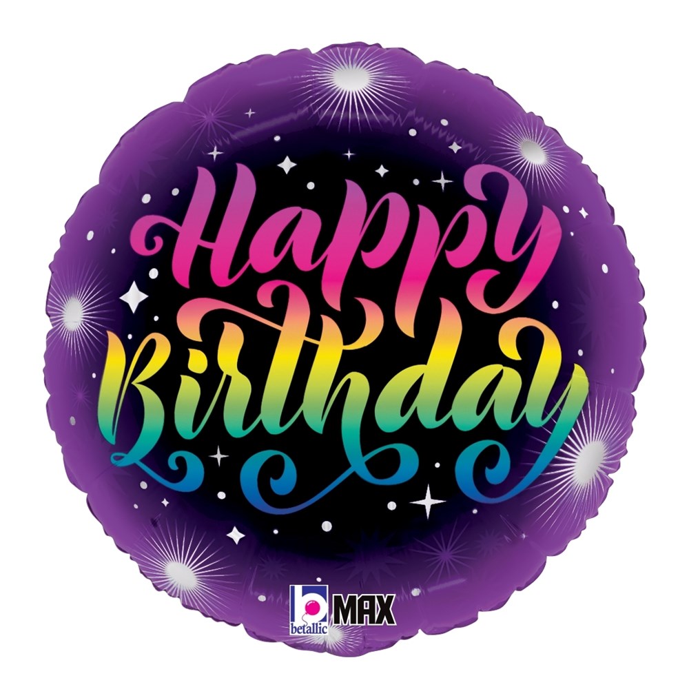 Betallic Neon Birthday 18 inch MAX Float Round Foil Balloon Packaged