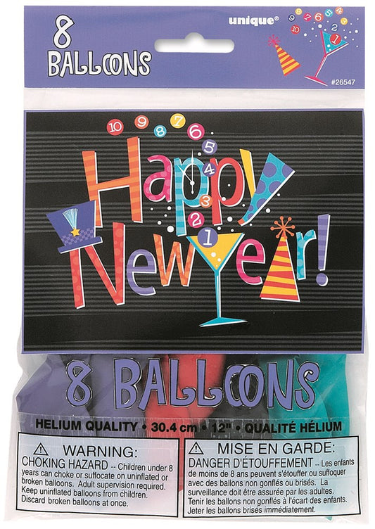 New Years Countdown 12" Latex Balloons, 8ct