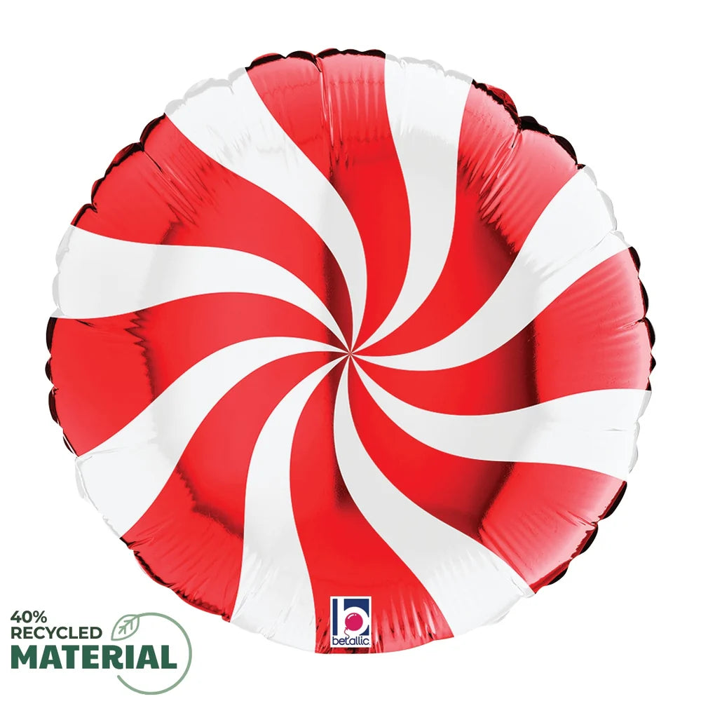 Betallic Swirly White and Red 18 inch MAX Float Round Foil Balloon Packaged 1ct