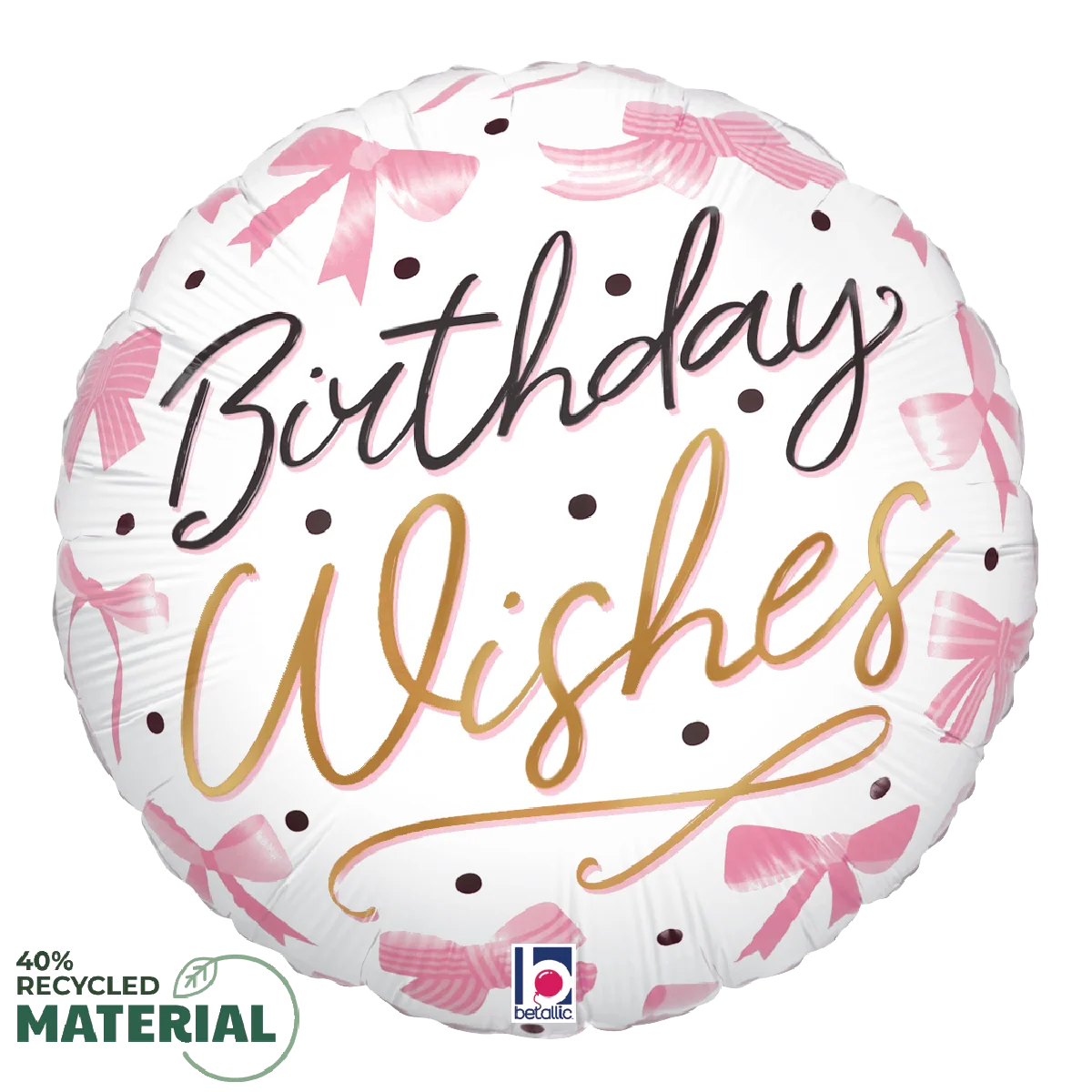 Betallic Pink Bow Birthday Wishes 18 inch MAX Float Round Foil Balloon Packaged 1ct