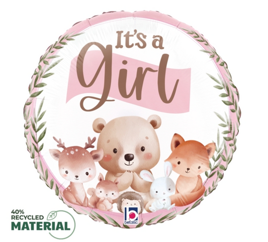 Betallic Woodland It's A Girl 18 inch MAX Float Round Foil Balloon Packaged 1ct
