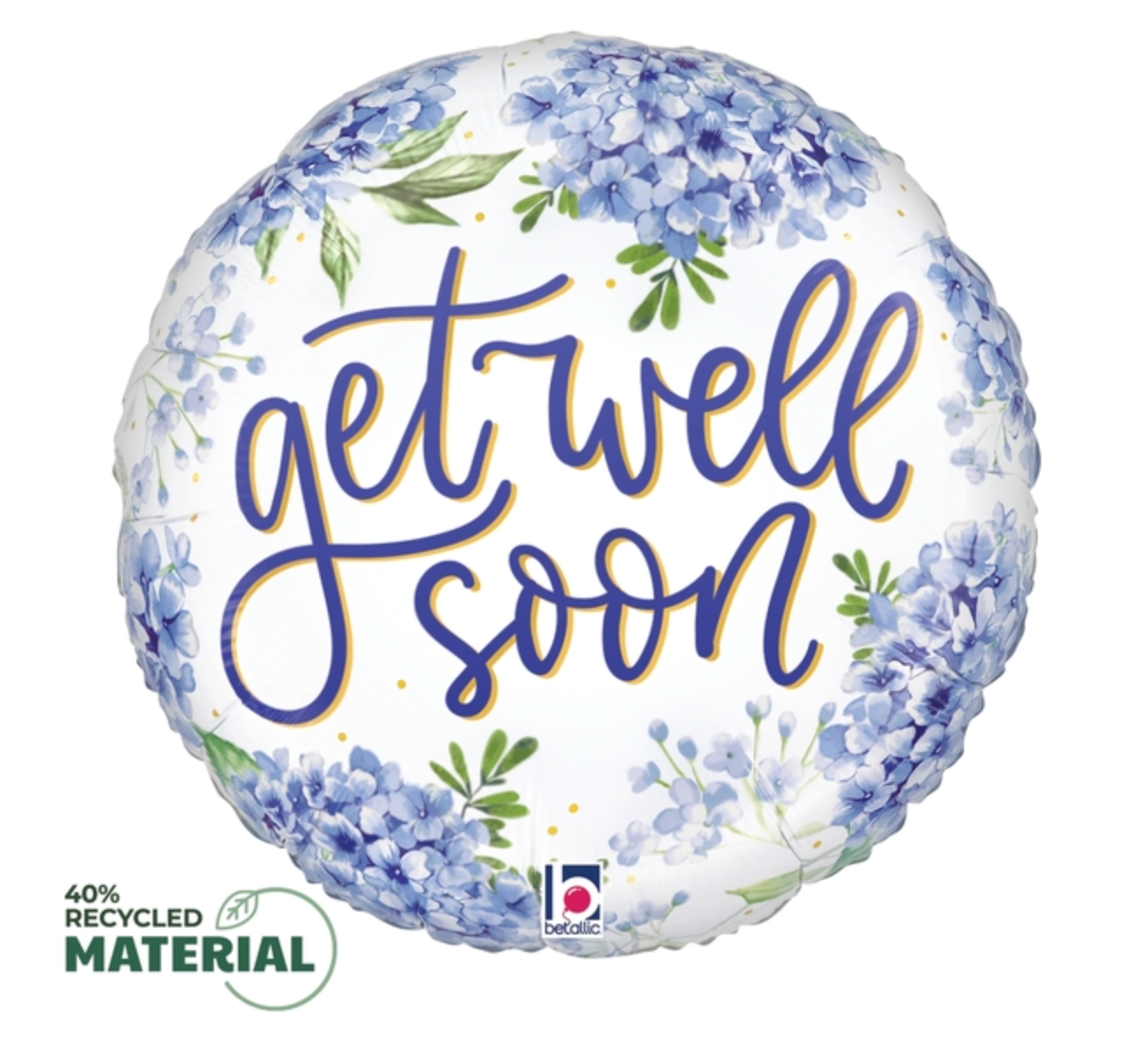 Betallic Get Well Soon Hydrangea 18 inch MAX Float Round Foil Balloon Packaged 1ct