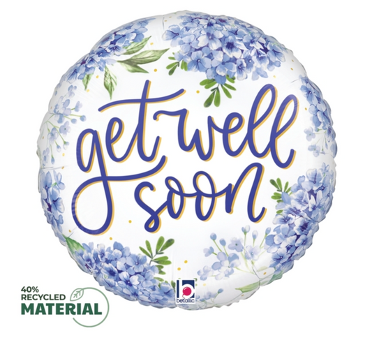 Betallic Get Well Soon Hydrangea 18 inch MAX Float Round Foil Balloon Packaged 1ct