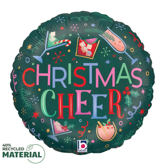 Betallic Christmas Cheer Cocktails 18 inch Round Foil Balloon 1ct
